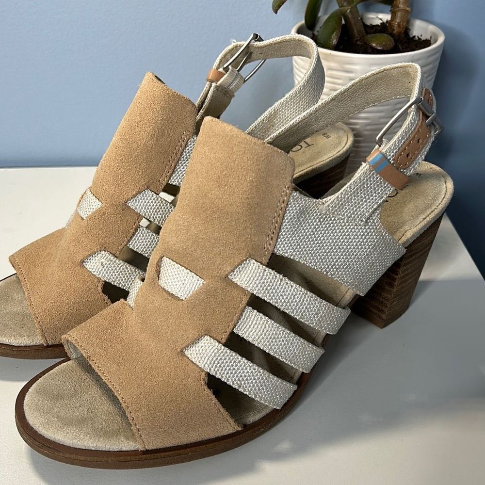 Toms Majorca Woven Sandals Block Heel Sz 8